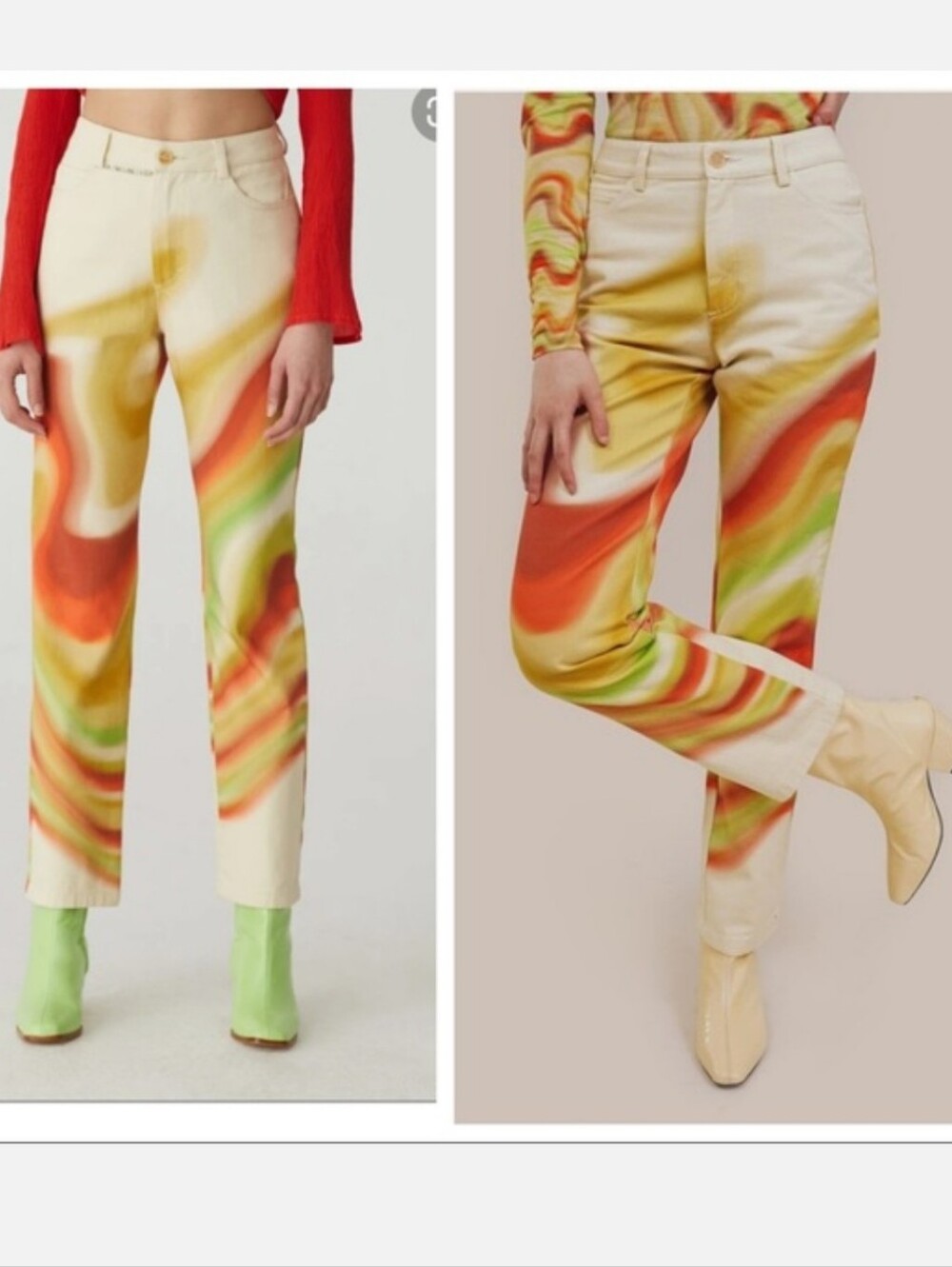 Paloma Wool Kent Airbrushed Swirl Pant Size EU 34 / US 2 100% Cotton Boho Retro